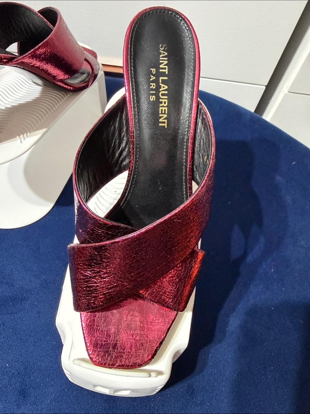 Saint Laurent Metallic Magenta Crisscross Platform Slide - Picture 8 of 11